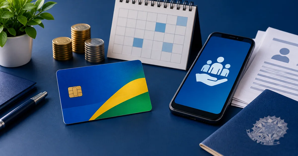 Cartão, calendário e celular representam o pagamento mensal do BPC