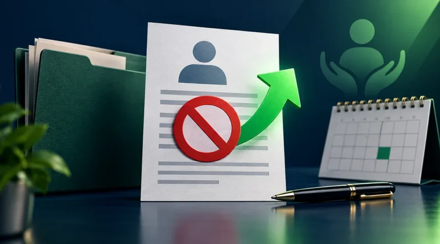Documento bloqueado e seta verde simbolizam recuperação do BPC cessado