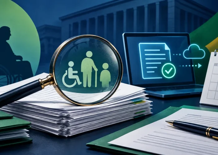 Lupa, documentos e protocolo digital representam pedido de revisão do BPC