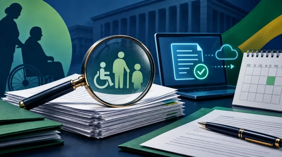 Lupa, documentos e protocolo digital representam pedido de revisão do BPC