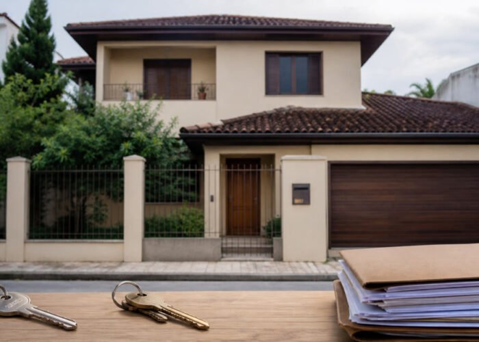Casa herdada com duas chaves e documentos para prevenção de usucapião entre herdeiros