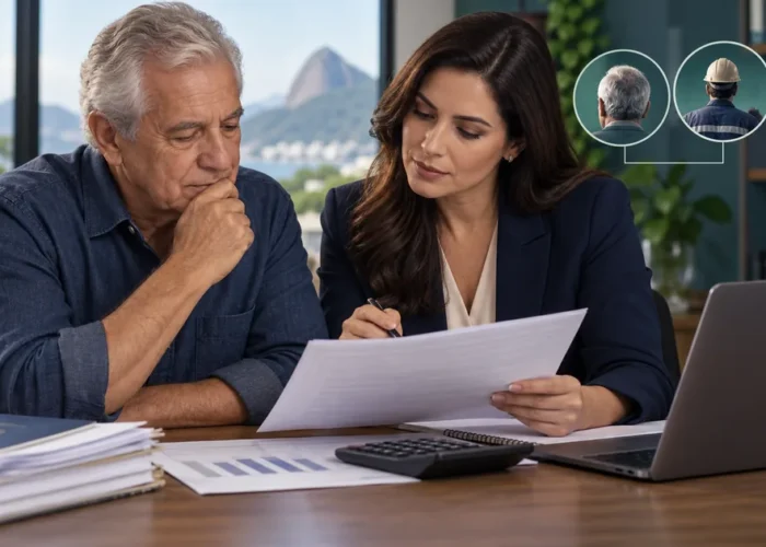 Aposentado analisa revisão do fator com advogada