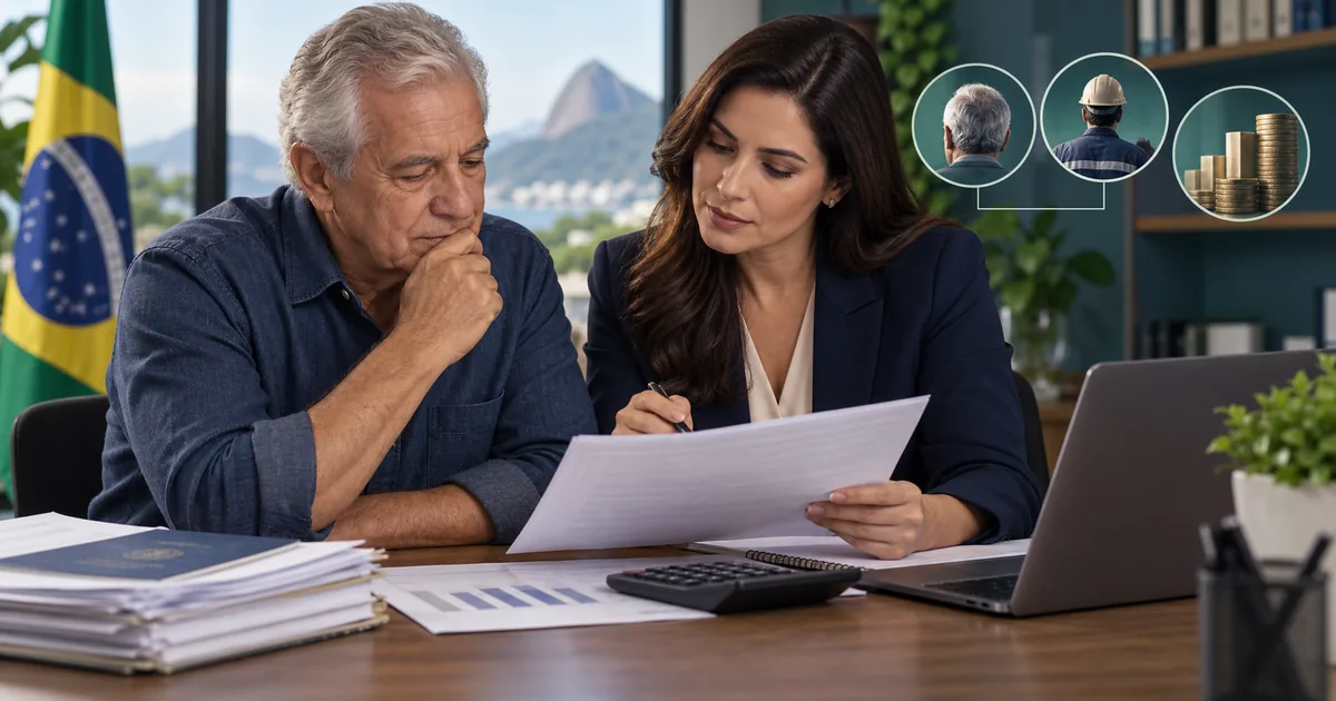 Aposentado analisa revisão do fator com advogada