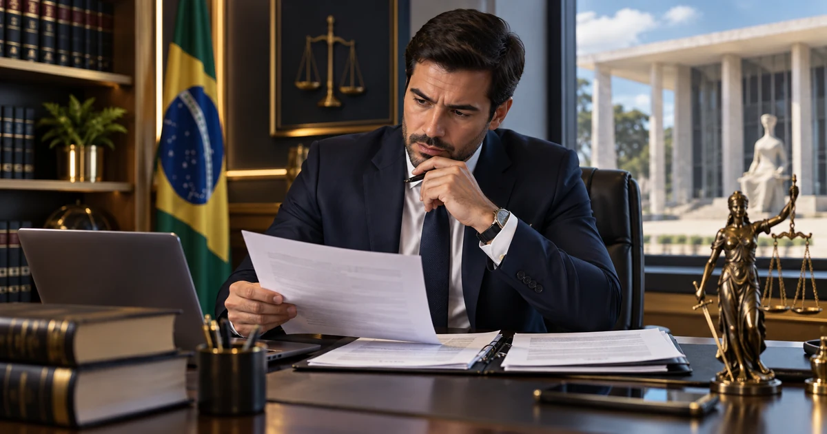 Advogado bancário analisa documentos para ação contra instituição financeira