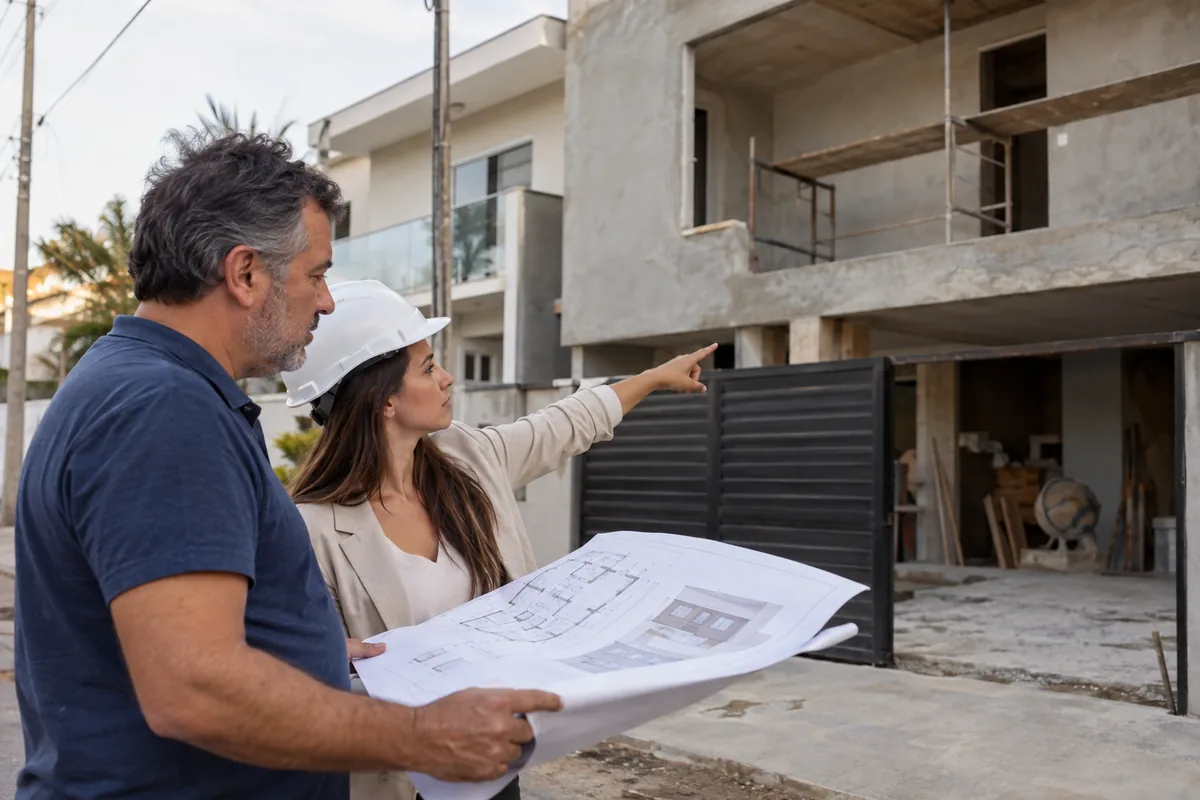 Arquiteta e proprietário comparam projeto e construção residencial