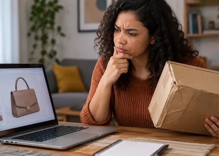 Consumidora confere diferença entre produto anunciado e item recebido