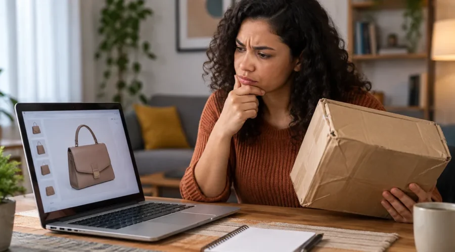 Consumidora confere diferença entre produto anunciado e item recebido