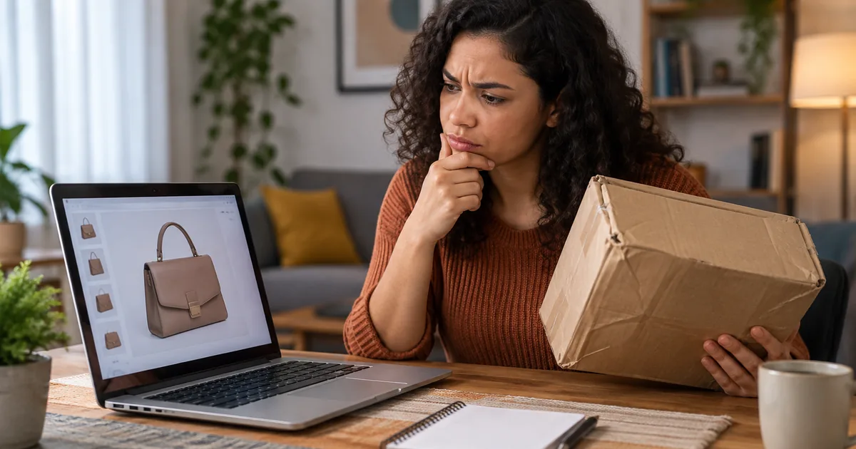 Consumidora confere diferença entre produto anunciado e item recebido