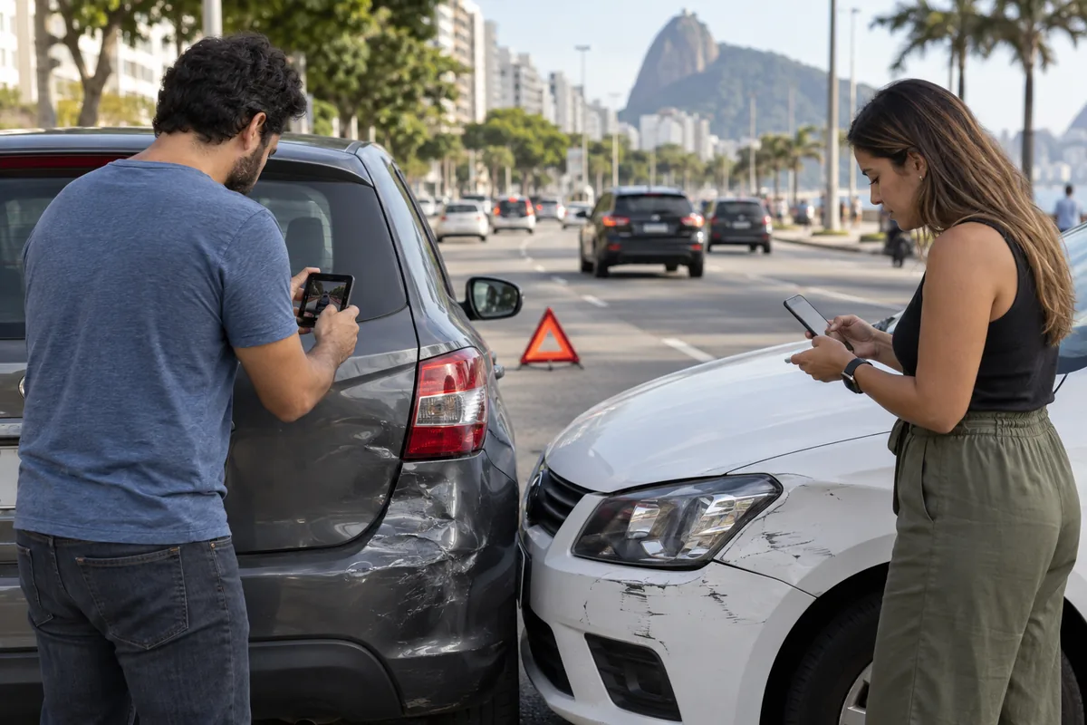 Motoristas fotografam danos após colisão com segurança