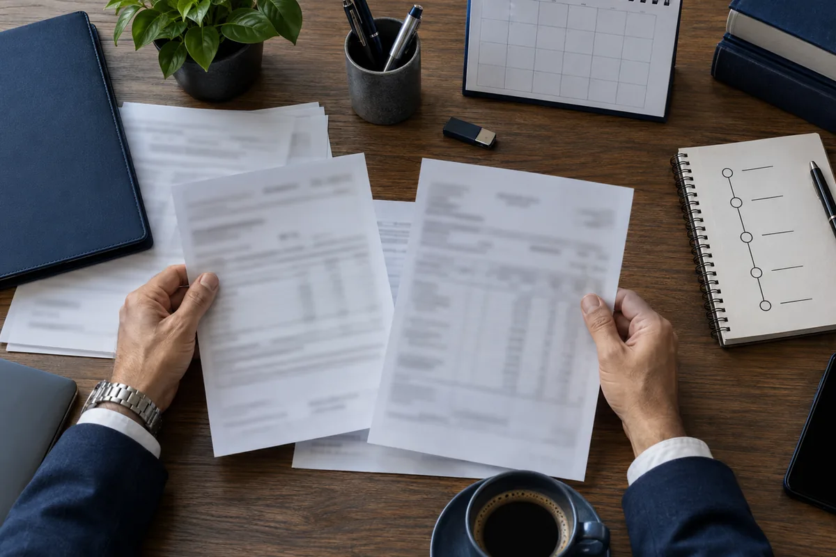 Comparação de documentos e linha do tempo de provas salariais