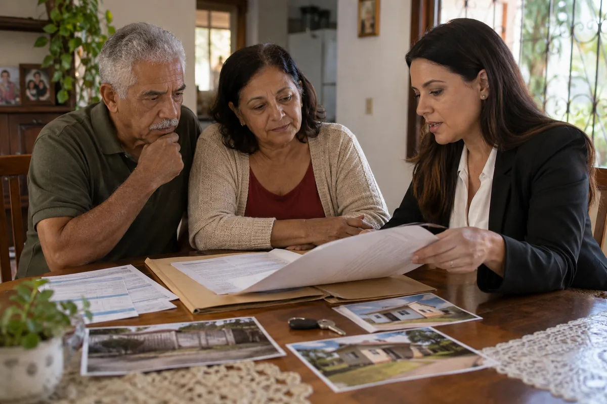 Família e advogada analisam contrato antigo e provas da posse do imóvel