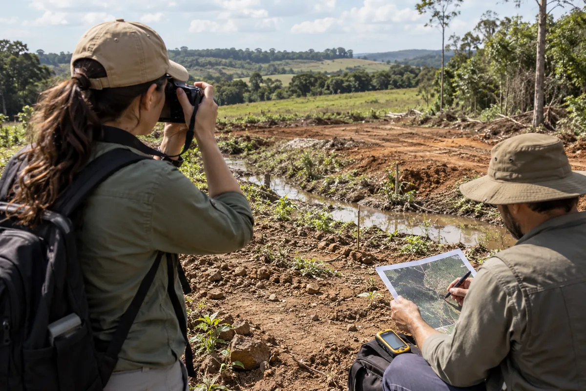 Profissionais fotografam e mapeiam condições de área rural fiscalizada