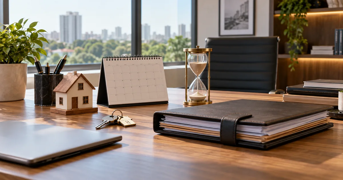 Calendário, ampulheta e documentos representam o tempo do inventário