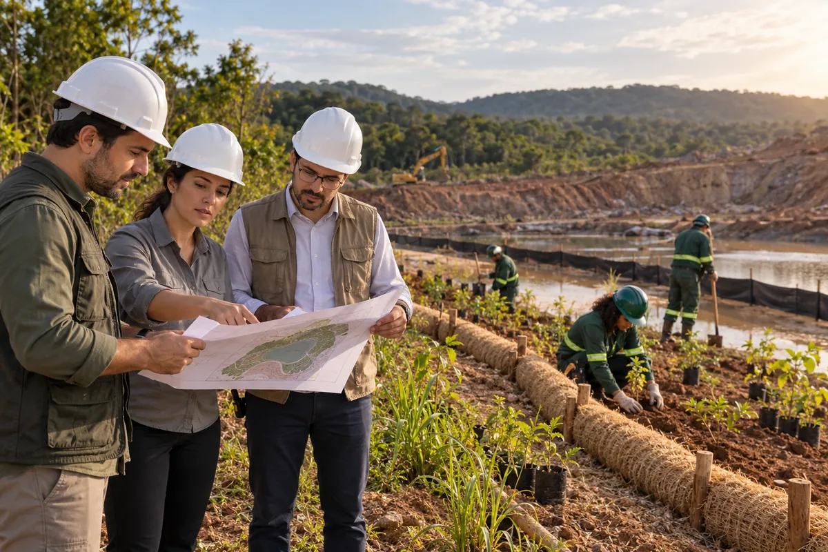 Equipe implanta contenção e revegetação em área degradada