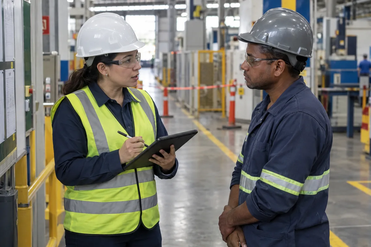 Técnica de segurança registra informações relatadas pelo trabalhador