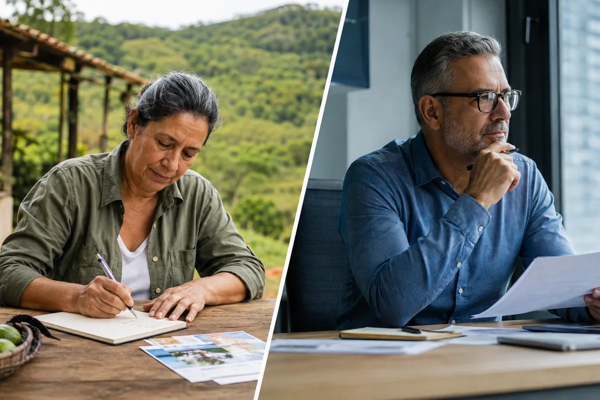 Comparação visual entre trabalhadora rural e trabalhador urbano