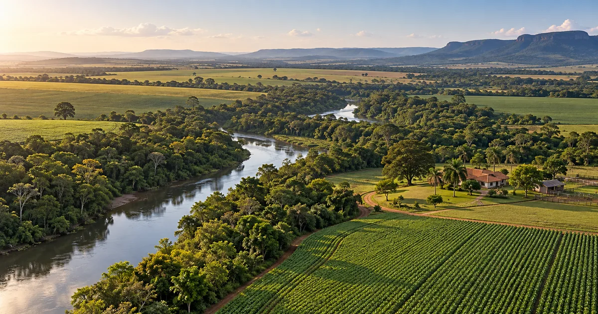 Propriedade rural com produção, mata ciliar e vegetação protegida