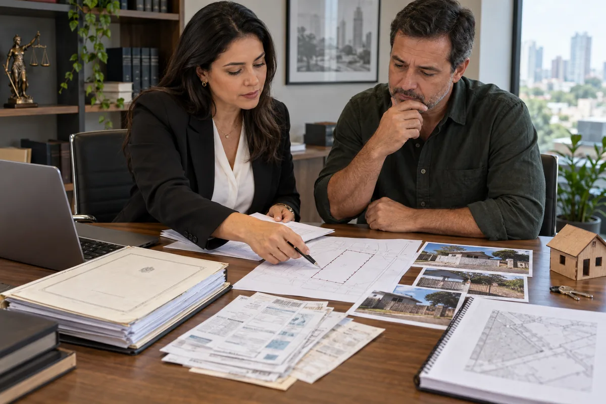 Advogada e proprietário organizam documentos para regularizar imóvel por usucapião