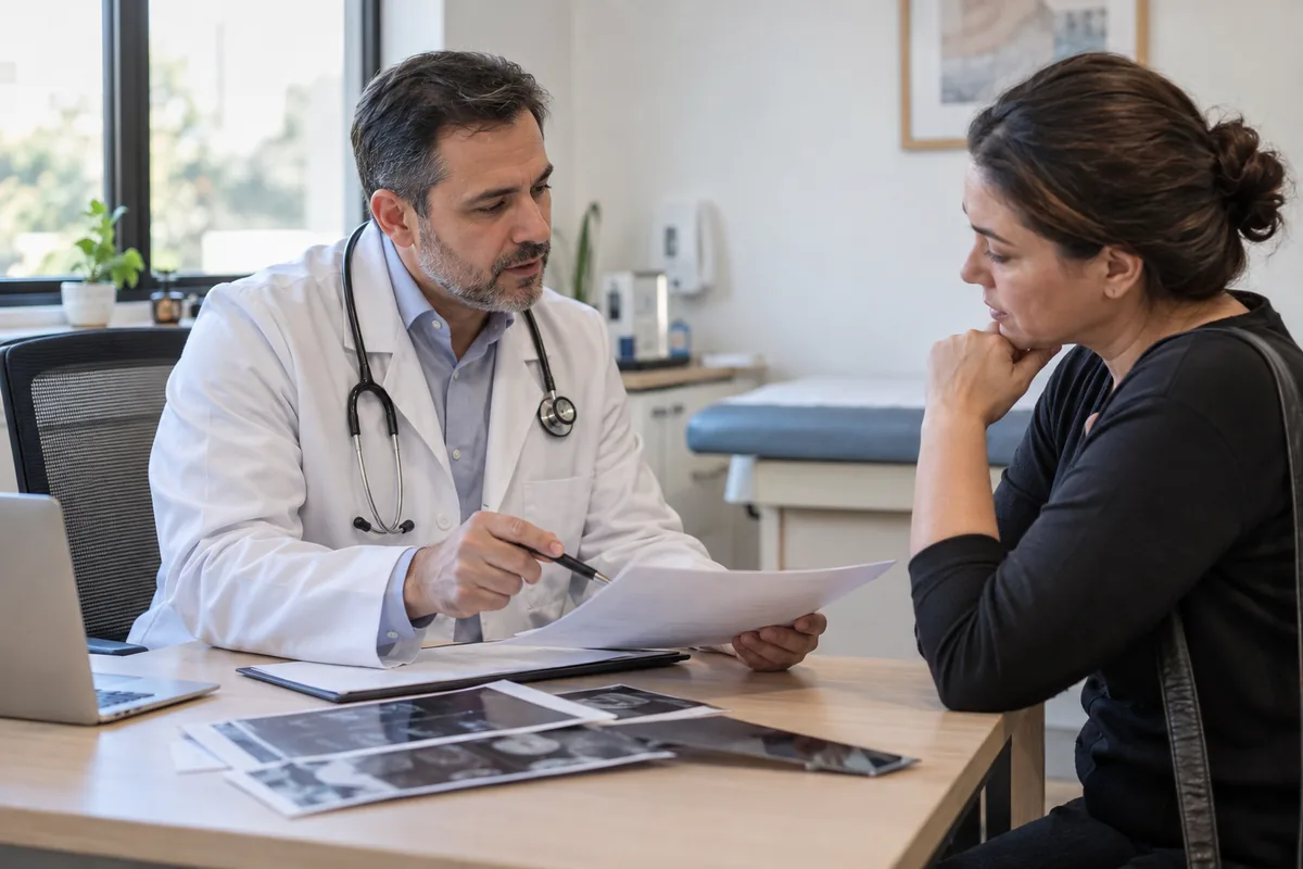 Médico explica relatório de afastamento à paciente