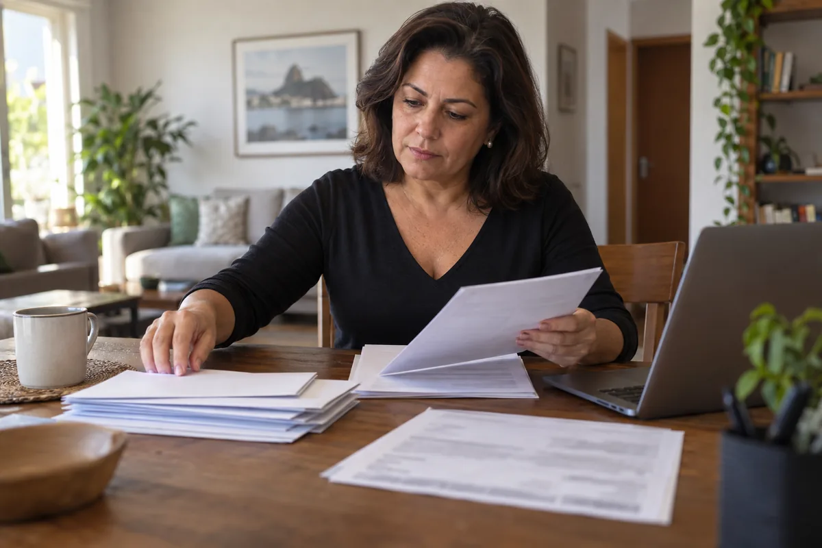 Segurada organiza documentos para avaliar direito ao benefício por incapacidade