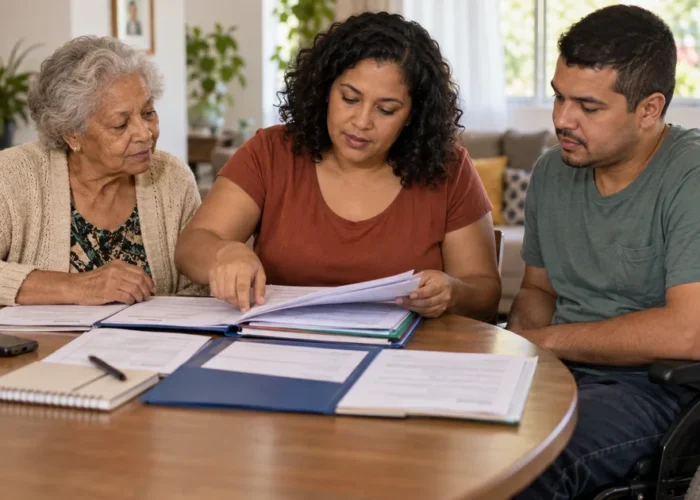 Família confere documentos necessários para receber o BPC LOAS