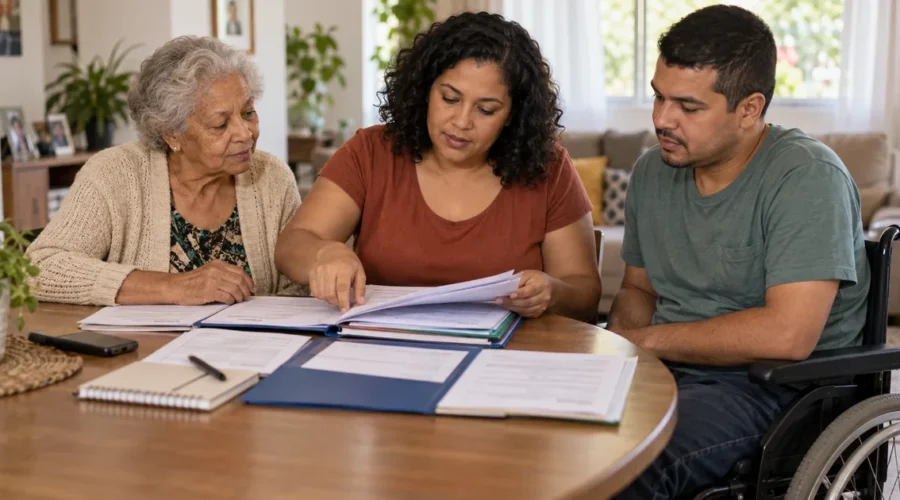 Família confere documentos necessários para receber o BPC LOAS