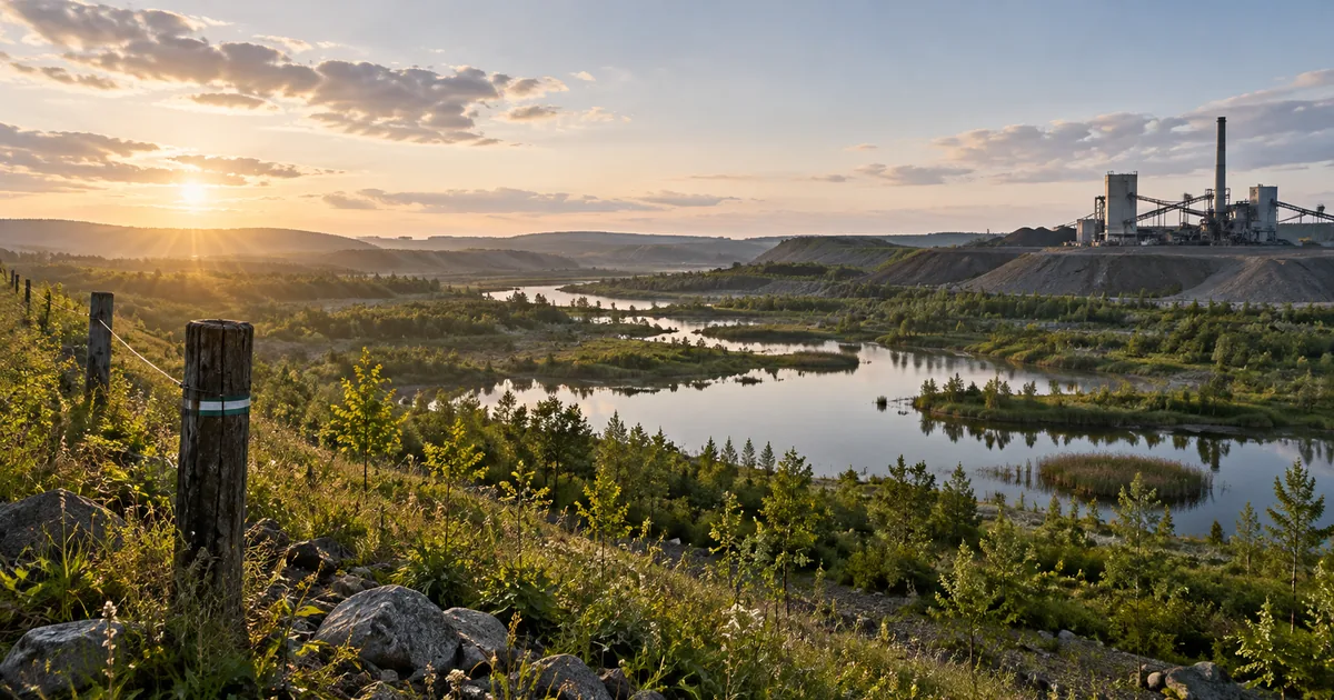 Paisagem em recuperação diante de complexo industrial
