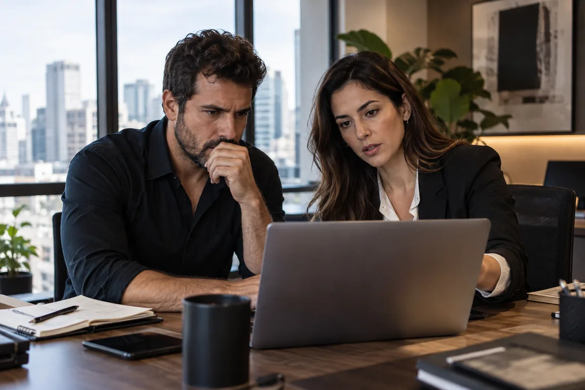 Advogada e empresário avaliam incidente digital em um computador