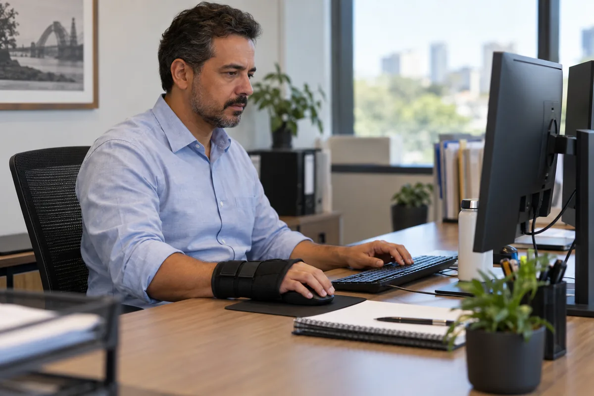 Trabalhador usa órtese ao exercer atividade após acidente