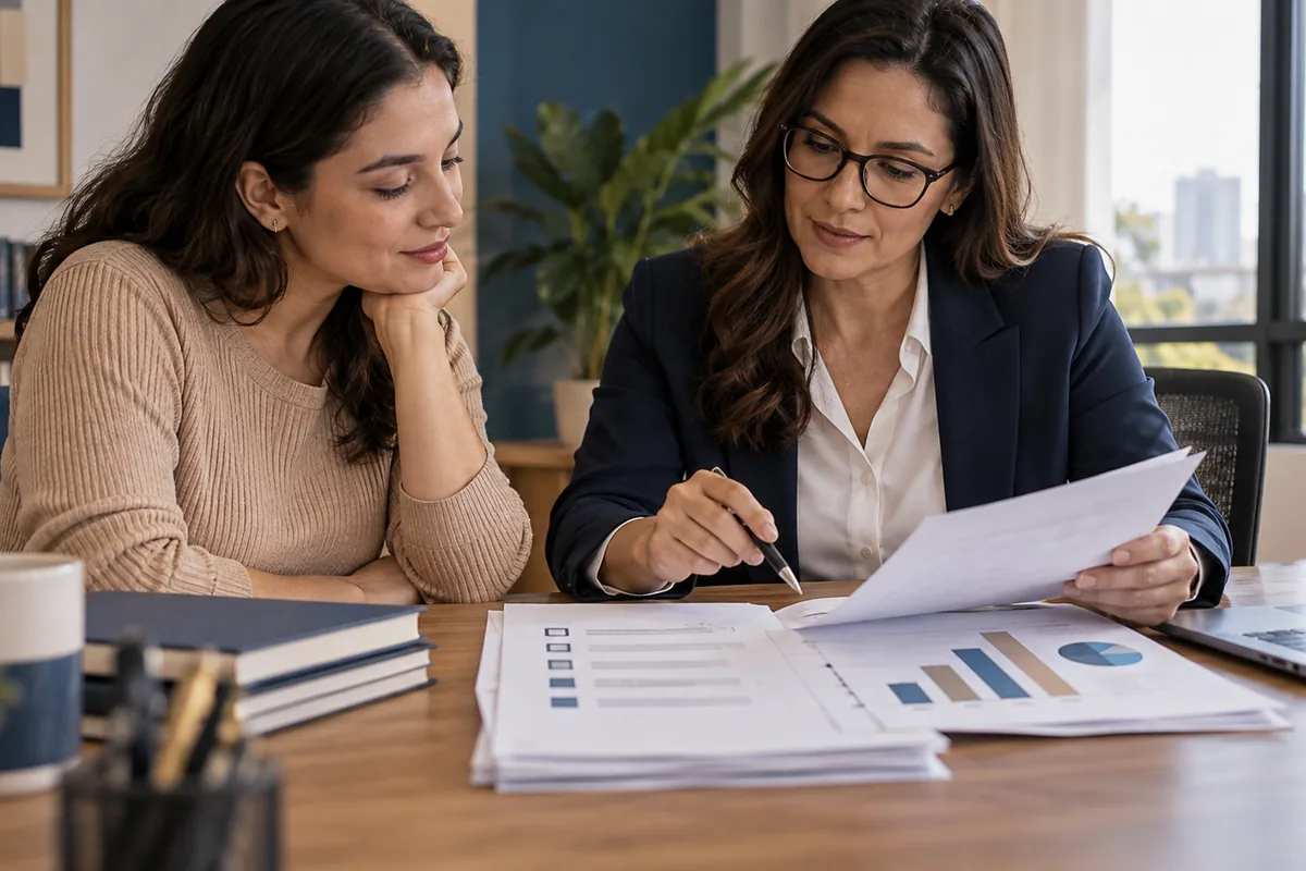 Cliente e advogada revisam provas de diferenças salariais
