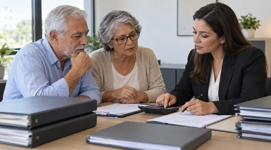 Casal analisa aposentadoria com profissional previdenciária
