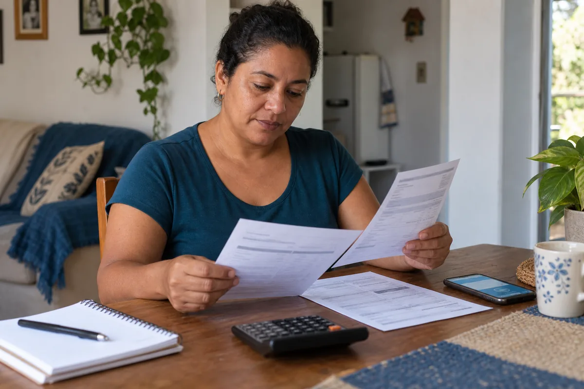 Segurada confere documentos e valores do auxílio-doença