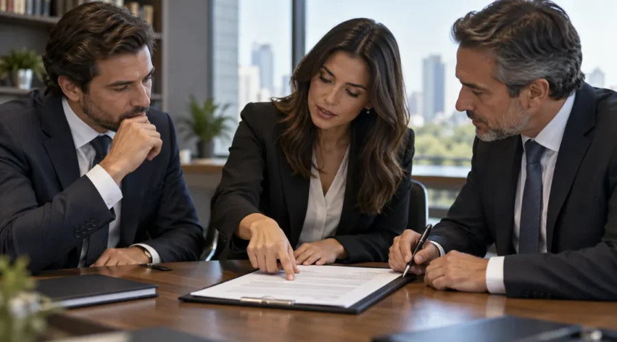 Advogada aponta cláusula durante revisão de contrato empresarial