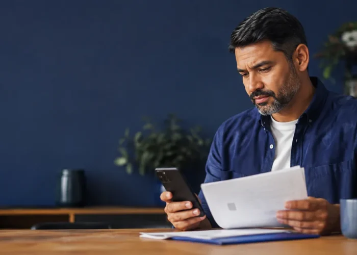 Trabalhador usa celular para conferir saque do FGTS