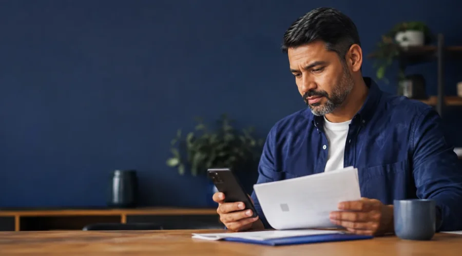 Trabalhador usa celular para conferir saque do FGTS