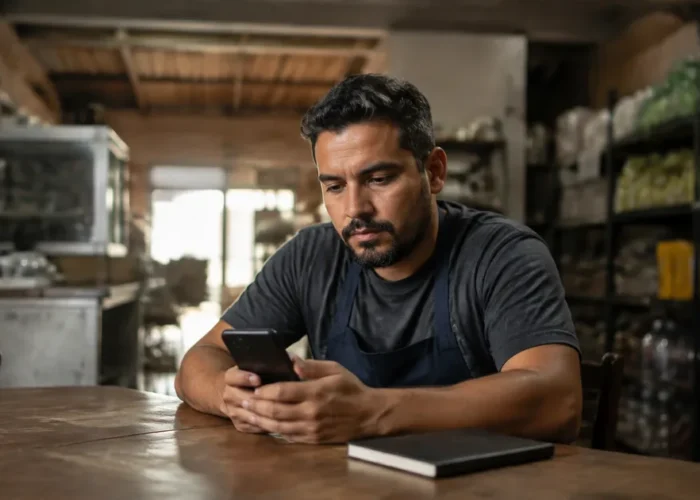 Trabalhador consulta celular após expediente sem registro