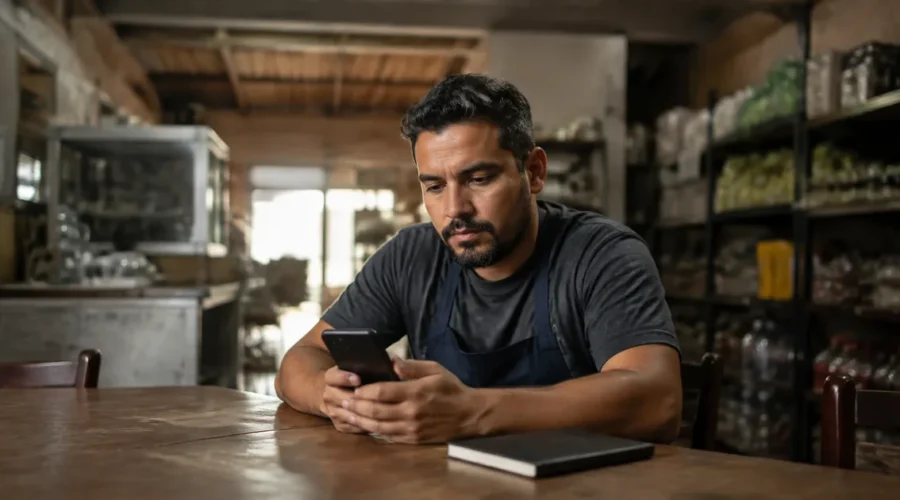 Trabalhador consulta celular após expediente sem registro