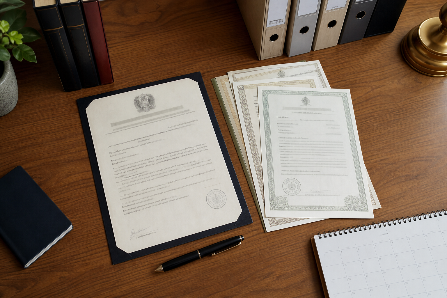 Sentença, certidões e calendário organizados para o processo de cidadania italiana