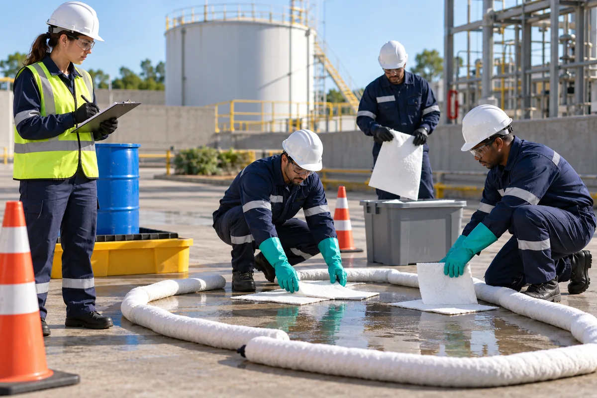 Equipe realiza simulado de contenção de derramamento em área industrial