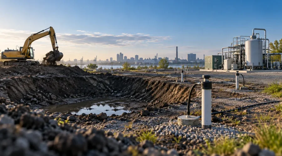 Área contaminada recebe escavação, poços e sistema de tratamento