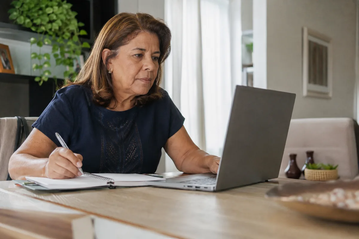Mulher consulta dados para calcular quanto tempo falta para se aposentar