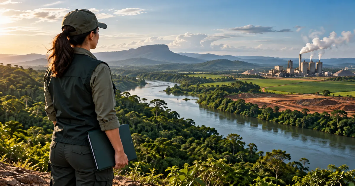 Fiscal ambiental observa floresta, rio, indústria e área alterada