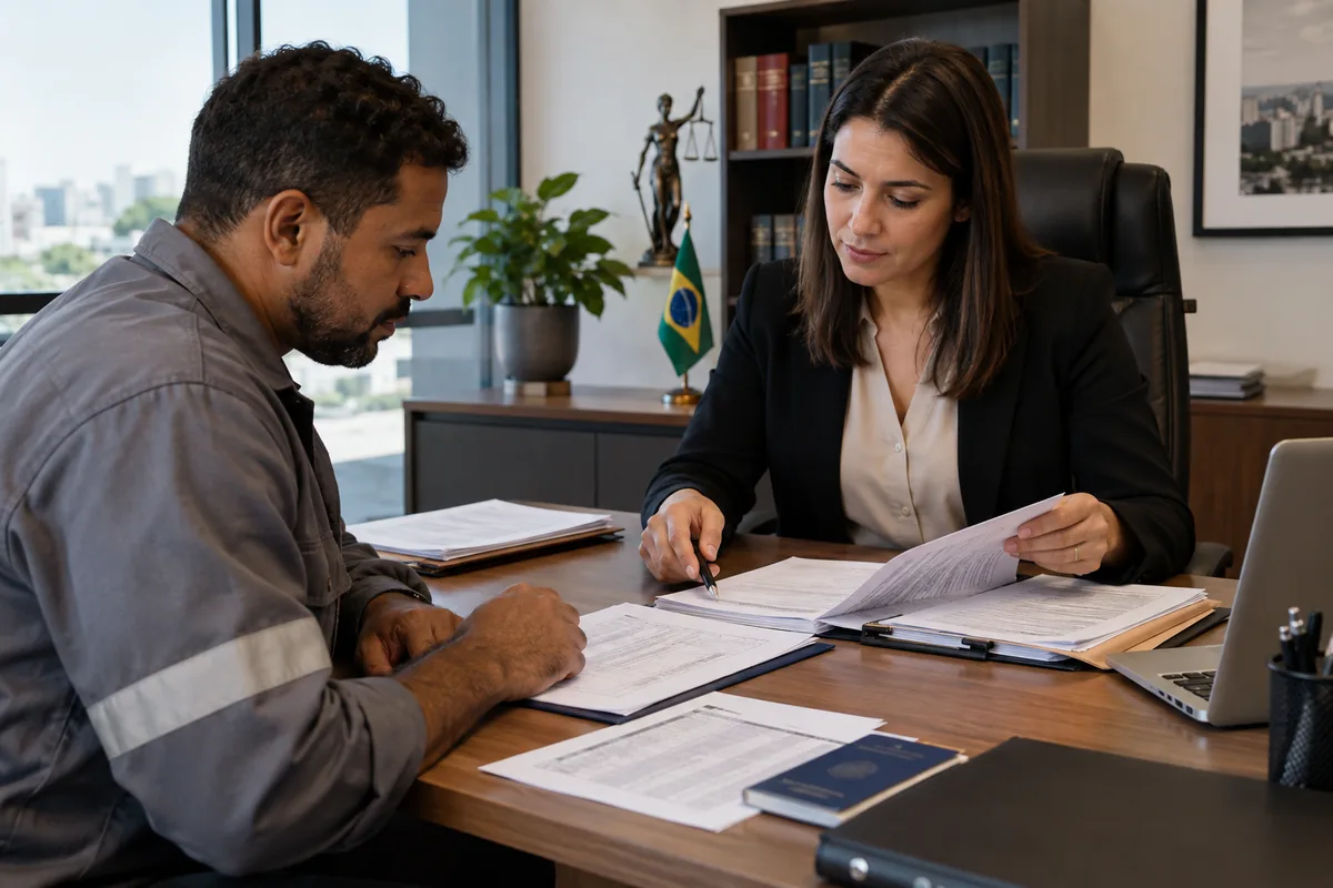 Trabalhador organiza contrato e extratos com advogada trabalhista