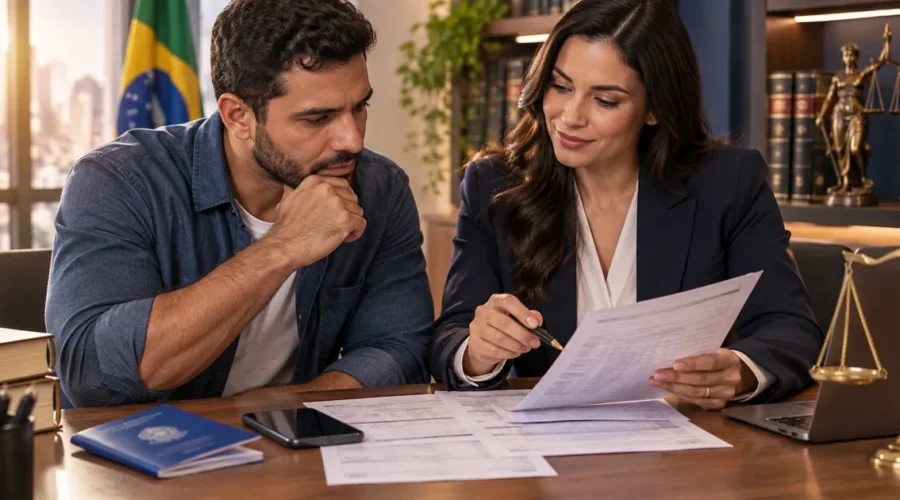 Trabalhador e advogada analisam provas de salário não pago