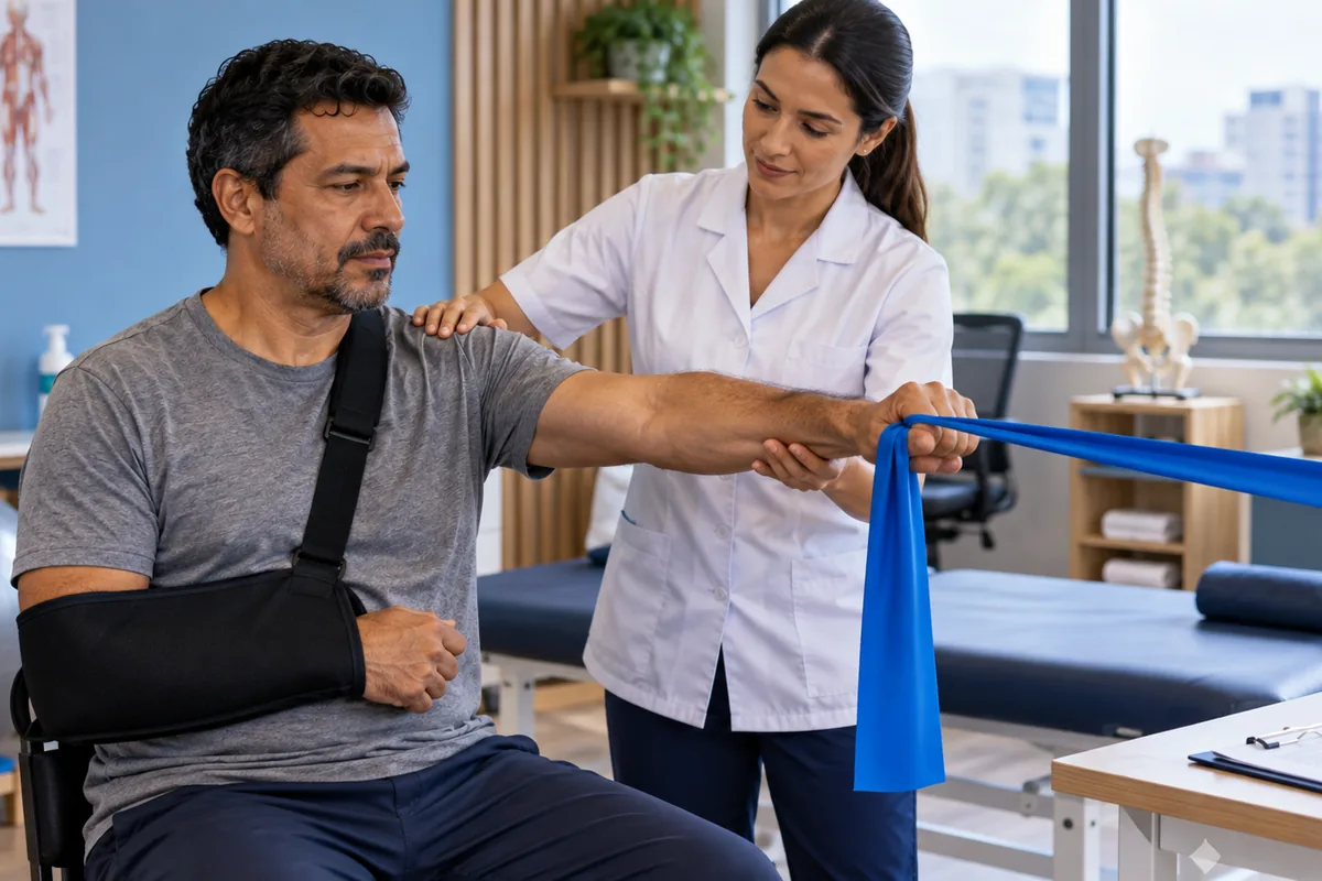 Trabalhador realiza fisioterapia após acidente de trabalho