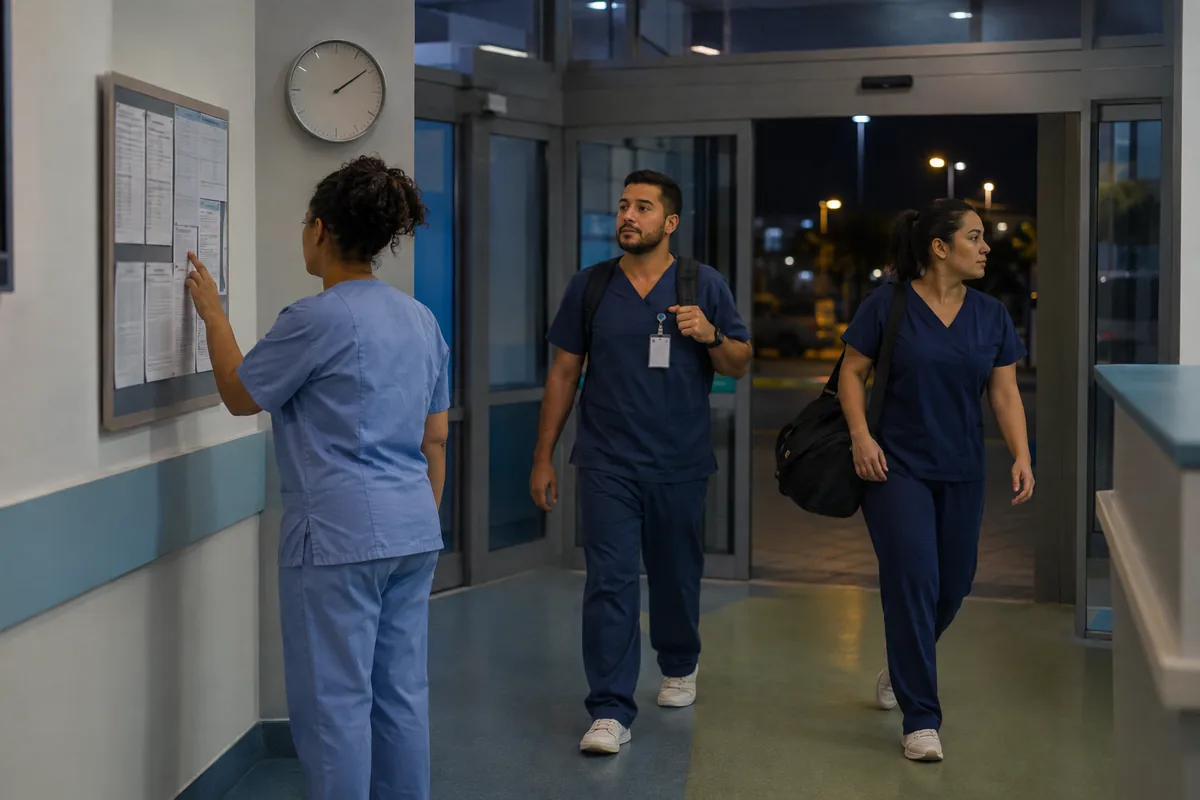 Profissionais trocando de turno durante a noite