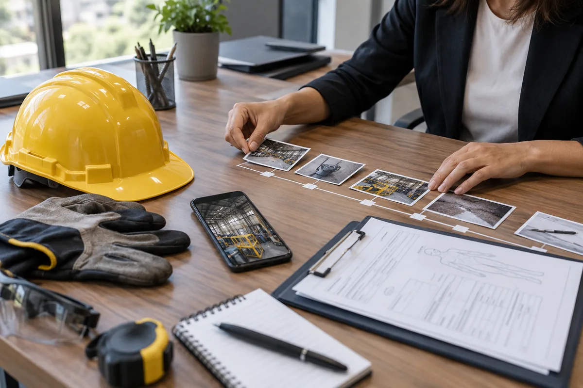 Profissional organiza documentos e registros de acidente de trabalho