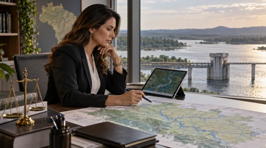 Advogada analisa mapa de bacias e infraestrutura hídrica