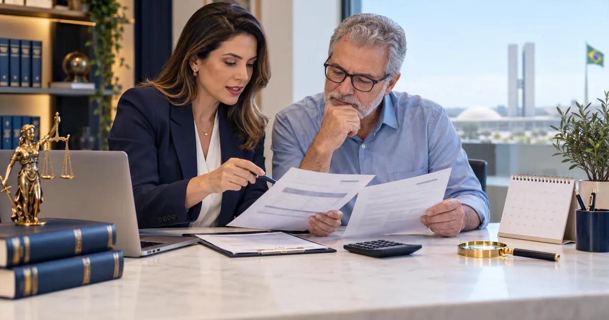 Advogada orienta cliente sobre revisão de benefício previdenciário