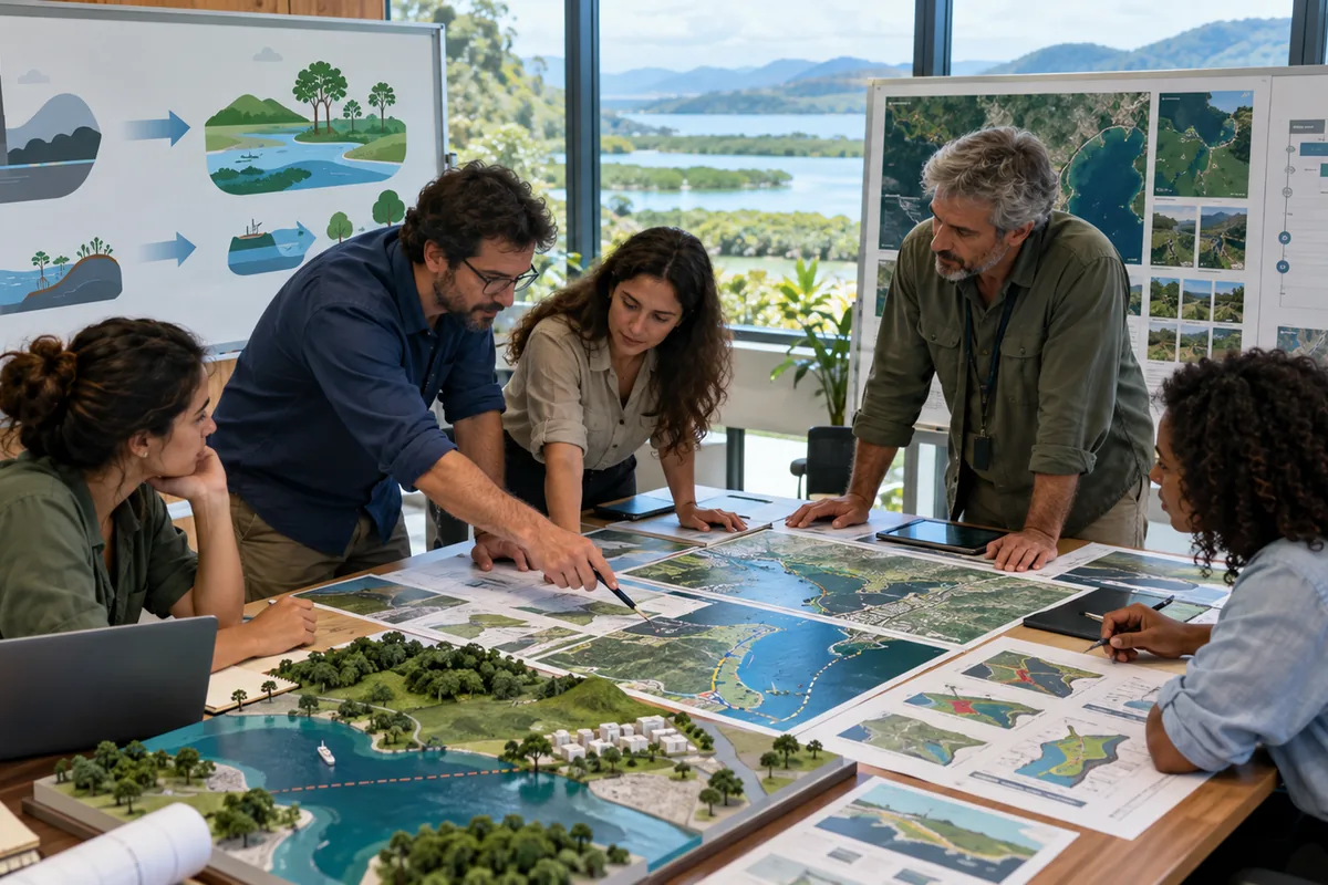 Equipe compara alternativas e medidas ambientais em mapas